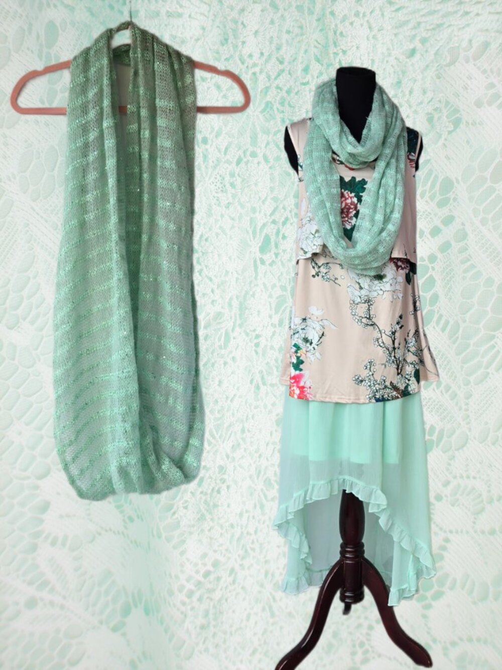 Mint Green Sequin Infinity Circle Scarf Sparky Y2k-Style Ethereal Mermaidcore